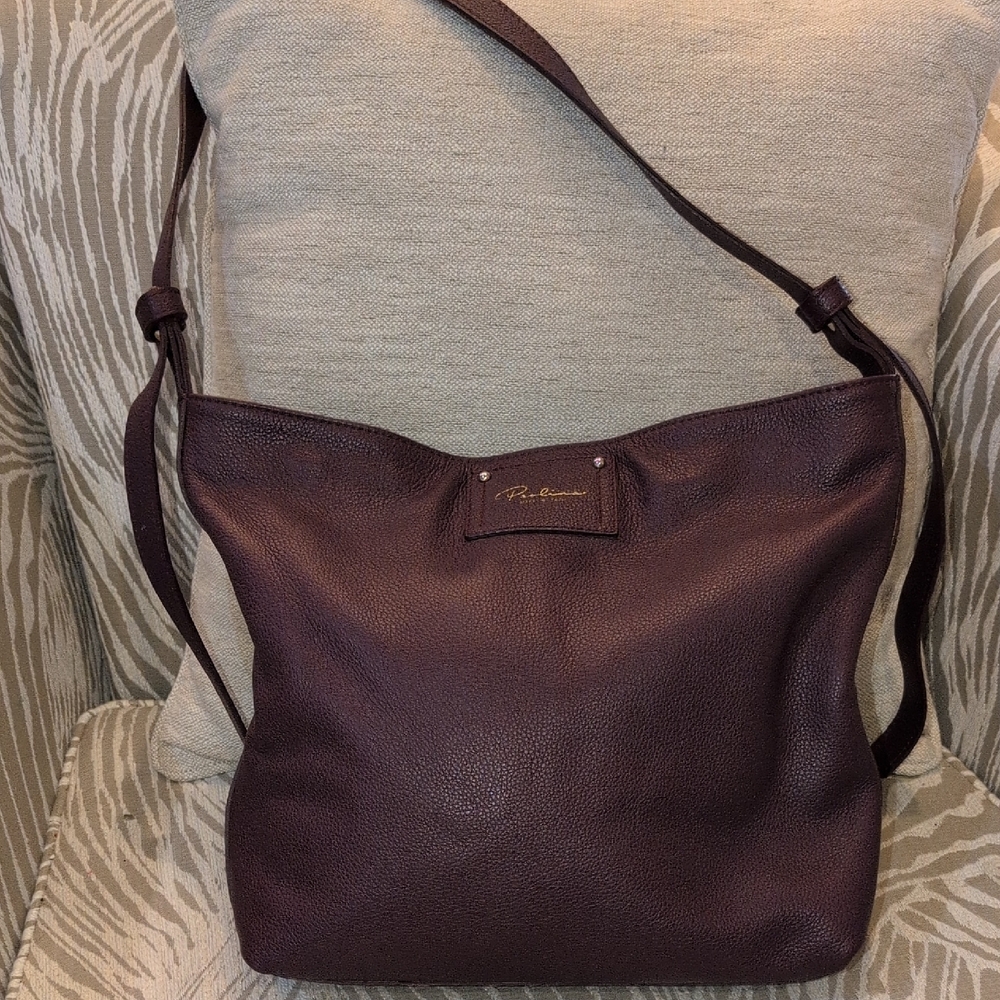 Paolina Plum Italian Pebbled Leather Hobo Shoulder Bag